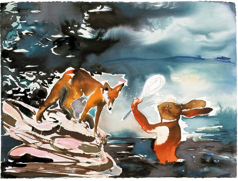 Cornelia Schleime – Mondscheinsonate – 2005 - Tusche, Aquarell auf Bütten -
58 x 77 cm - Sammlung Christiane Bühling